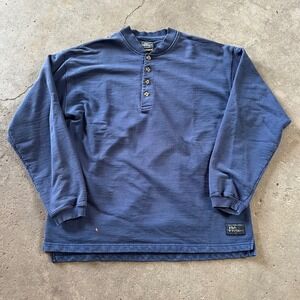 Vintage 90s No Fear Henley Shirt Mens L Blue Vintage Long Sleeve USA Made Skate